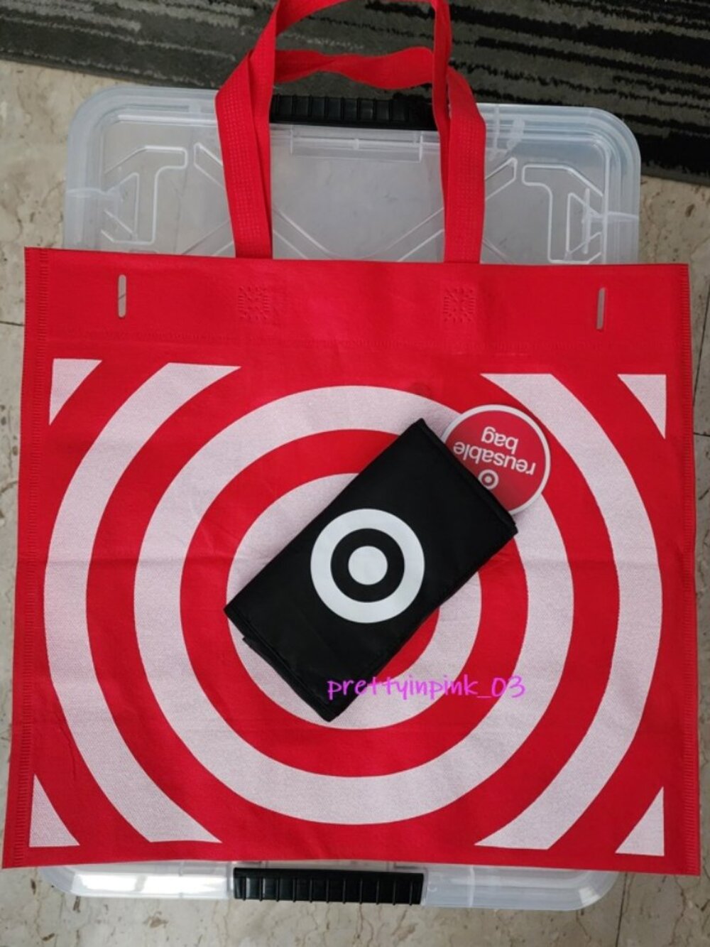 Target NEW Reusable Shopping Bag FOLDABLE Black, bonus RED tote